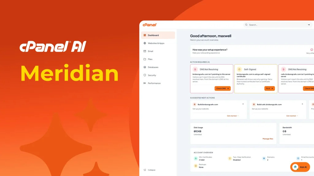 Découvrez Meridian : Le Thème cPanel Nouvelle Génération avec IA Intégrée chez Cap Connect 3 cPanel-Meridian
